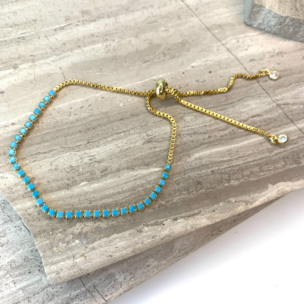 New ~ Anthropologie Turquoise Diamond Tennis Bracelet